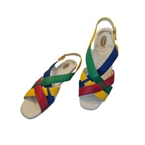 Vintage Dr Scholls MOD Women Multicolor Leather Slingback Sandals Double Air 8.5